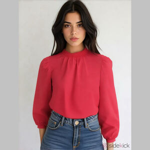 MELLODAY Long Sleeve Mock Neck Blouse In Fuchsia Size S